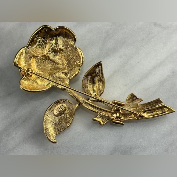 Authentic Rhinestone Rose Brooch - Picture 3 of 6